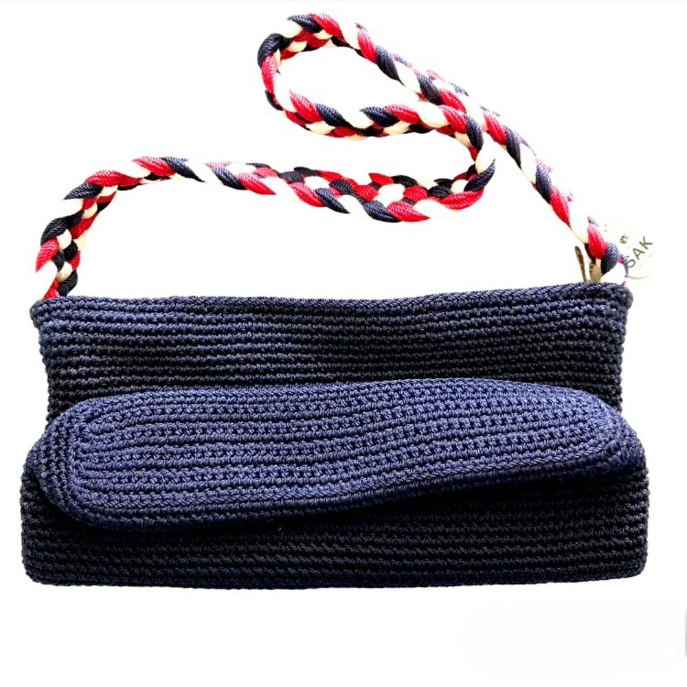 The Sak Original Crocheted Hobo Shoulder Bag Purse Red White Blue Navy - Picture 3 of 8